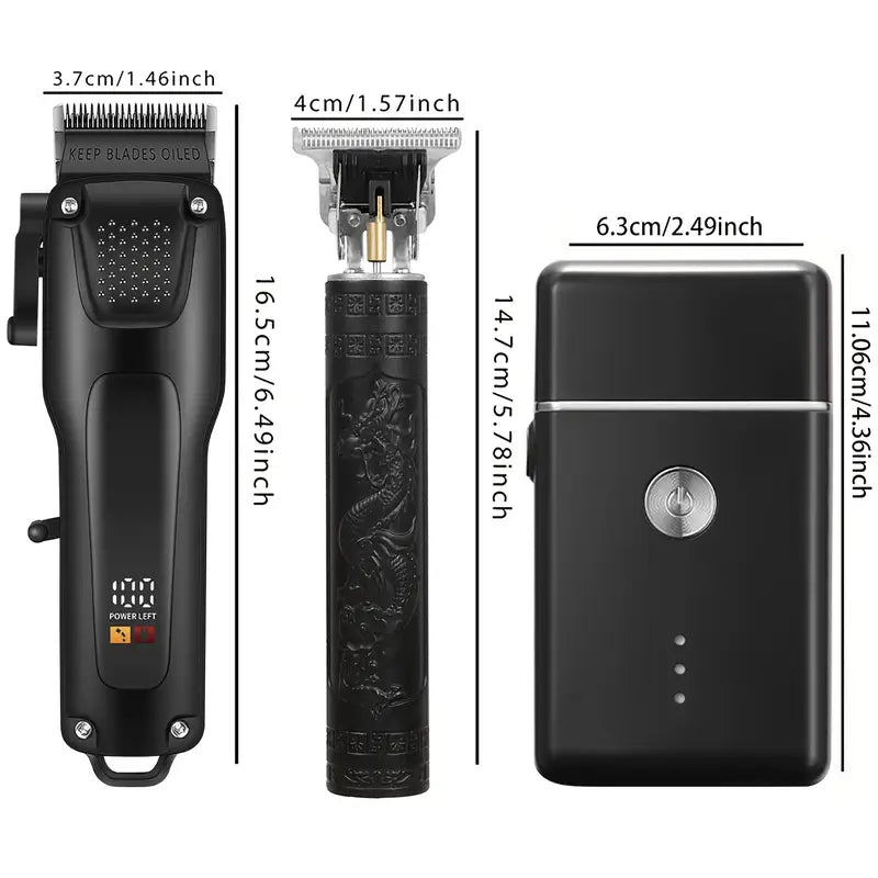 Kalsten | GroomMaster - 3-piece Professional Hair and Beard Care Set for Men, Wireless Trimmers with LED display, USB rechargeable