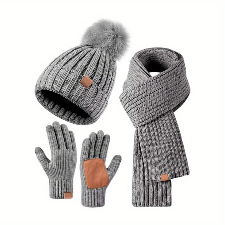 Kalsten | 3-in-1 Knitted Winter Set with Hat, Scarf, and Touchscreen Gloves