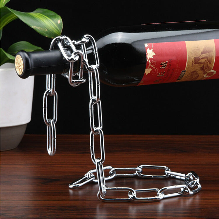 Balancing Chain Wine Bottle Holder Sculpture Display Stand