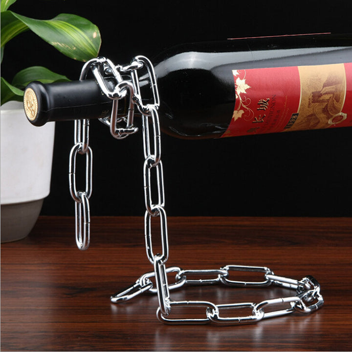 Balancing Chain Wine Bottle Holder Sculpture Display Stand