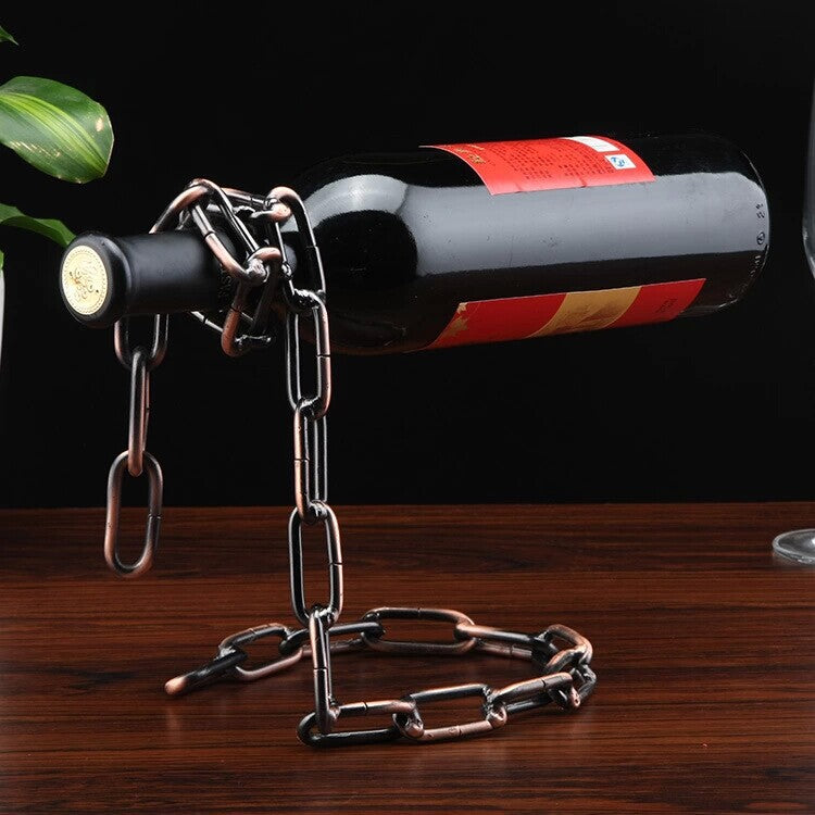 Balancing Chain Wine Bottle Holder Sculpture Display Stand