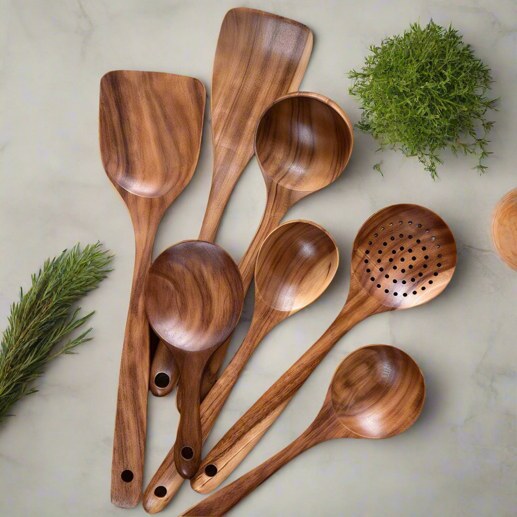 TeakChef Kitchen Set – Sustainable Antibacterial Kitchen Utensils made of Teak Wood | Kalsten
