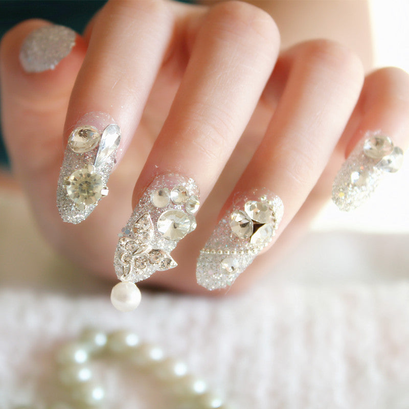Glamorous Crystal-Embellished Press-On Nail Art