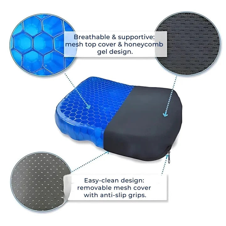DrukVrij Orthopedic Gel Seat Cushion – Breathable Honeycomb Design for Coccyx and Back Pain Relief | Kalsten