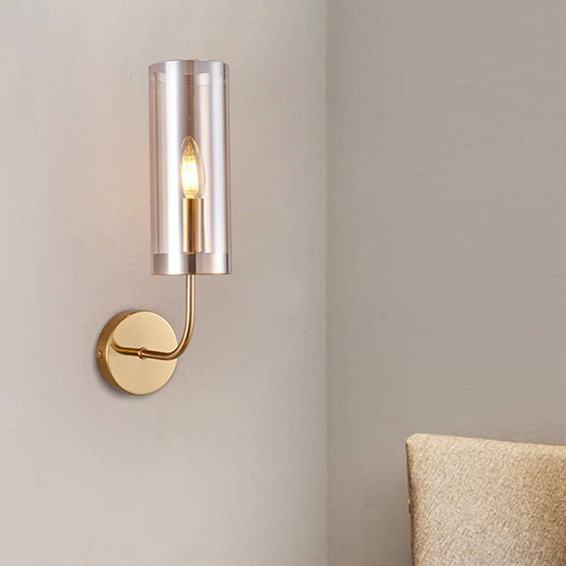 Kalsten | Contemporary Tube Wall Lamp Cognac/Light Blue Glass 1 Head Living Room Wall Mounted Light