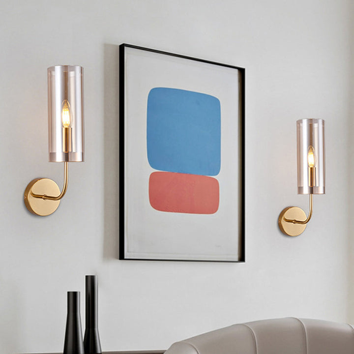 Kalsten | Contemporary Tube Wall Lamp Cognac/Light Blue Glass 1 Head Living Room Wall Mounted Light