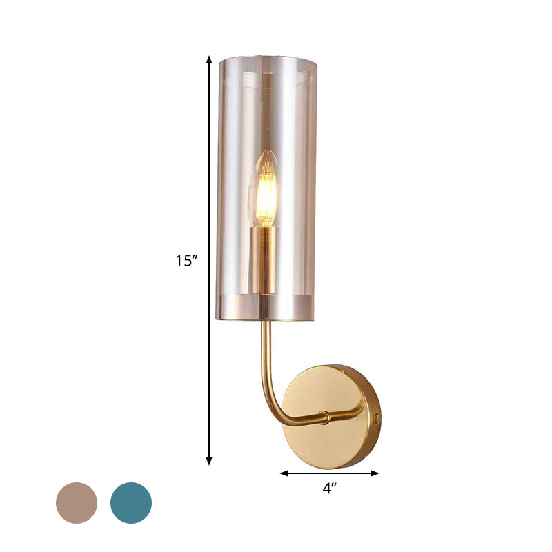 Kalsten | Contemporary Tube Wall Lamp Cognac/Light Blue Glass 1 Head Living Room Wall Mounted Light