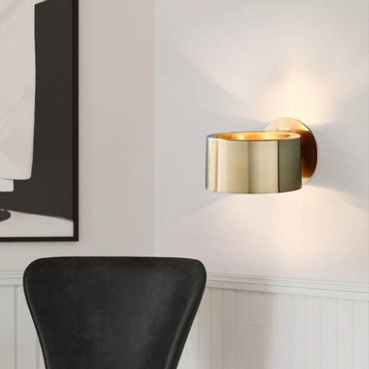 Drum Wall Mounted Light Minimalist Metal 1 Head Living Room Wall Lighting Fixture in Gold | Kalsten