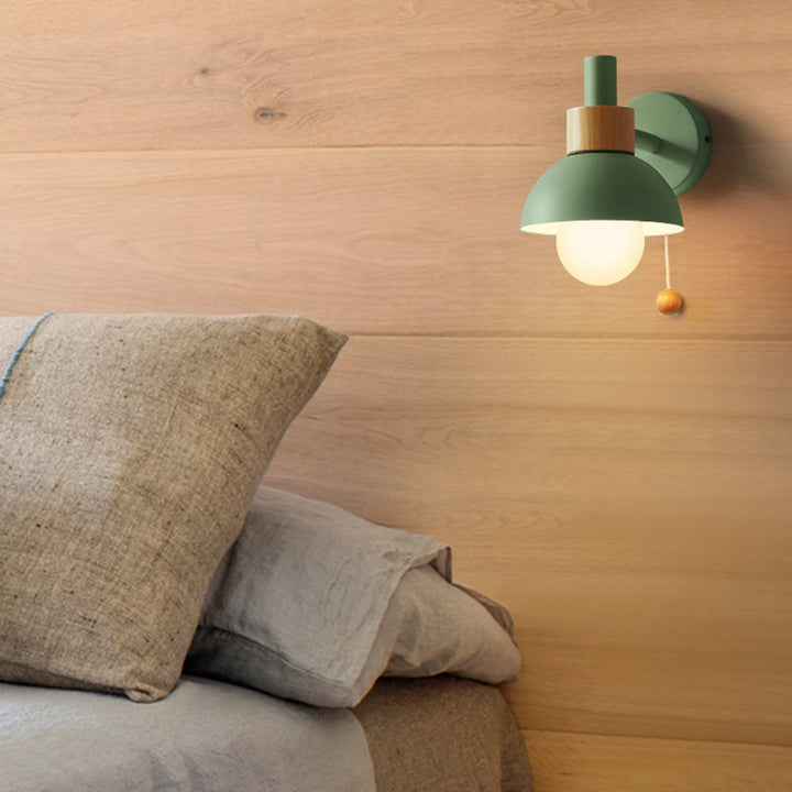 Macaron Domed Sconce Light Fixture 1 Bulb Wall Light Fixture with Metal Shade and Pull Chain in White/Pink/Green | Kalsten