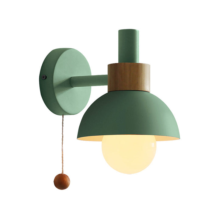 Macaron Domed Sconce Light Fixture 1 Bulb Wall Light Fixture with Metal Shade and Pull Chain in White/Pink/Green | Kalsten