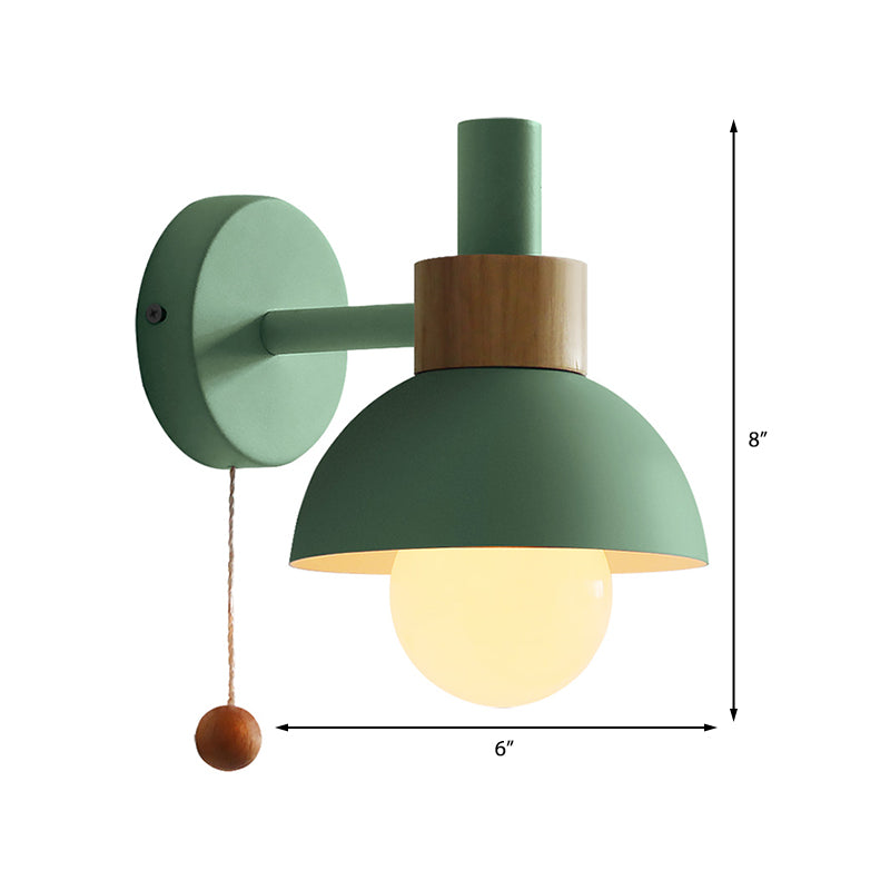 Macaron Domed Sconce Light Fixture 1 Bulb Wall Light Fixture with Metal Shade and Pull Chain in White/Pink/Green | Kalsten
