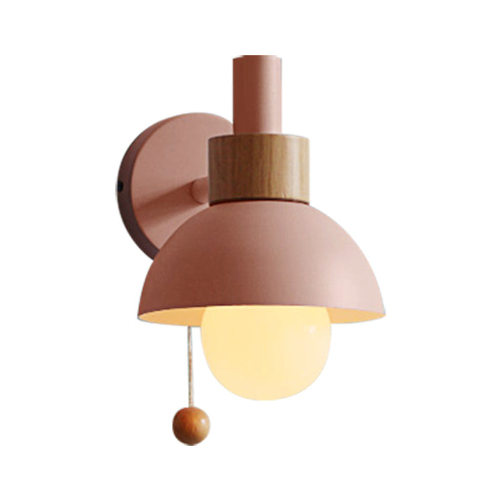 Macaron Domed Sconce Light Fixture 1 Bulb Wall Light Fixture with Metal Shade and Pull Chain in White/Pink/Green | Kalsten