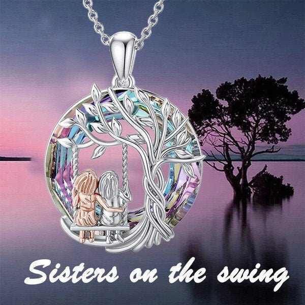 Kalsten | Tree of Life Sister on the Swing Cry-stal Pendant Necklace