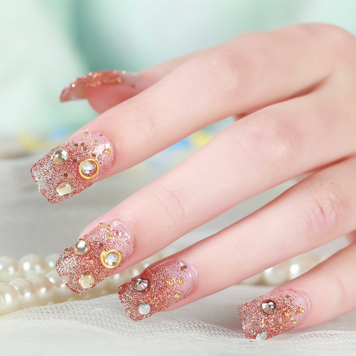 Glamorous Rhinestone-Embellished Press-On Nail Art