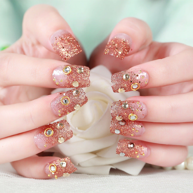 Glamorous Rhinestone-Embellished Press-On Nail Art