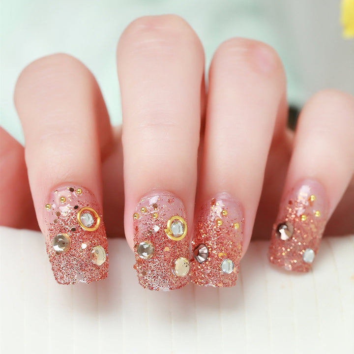 Glamorous Rhinestone-Embellished Press-On Nail Art