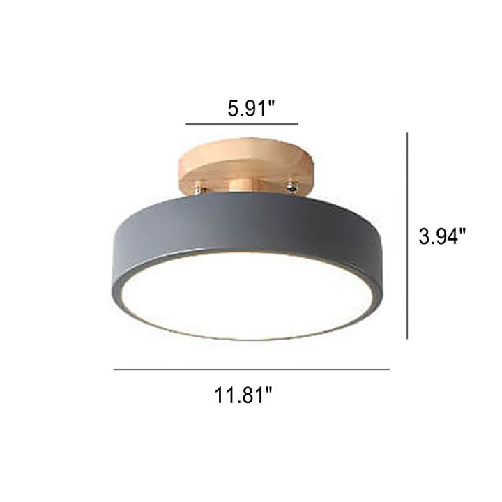 Ceiling Light Wood Acrylic 11.8 in LED Semi Flush Bedroom Hallway Modern Low Profile Fixture | Kalsten