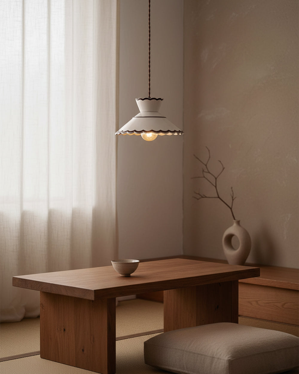 Pendant Light Ceramic 9.6 in Cream Vintage Dining Room Kitchen Island Hanging Ceiling Lamp | Kalsten
