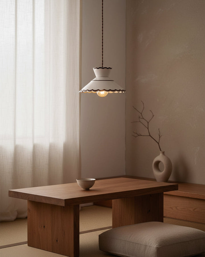 Pendant Light Ceramic 9.6 in Cream Vintage Dining Room Kitchen Island Hanging Ceiling Lamp | Kalsten