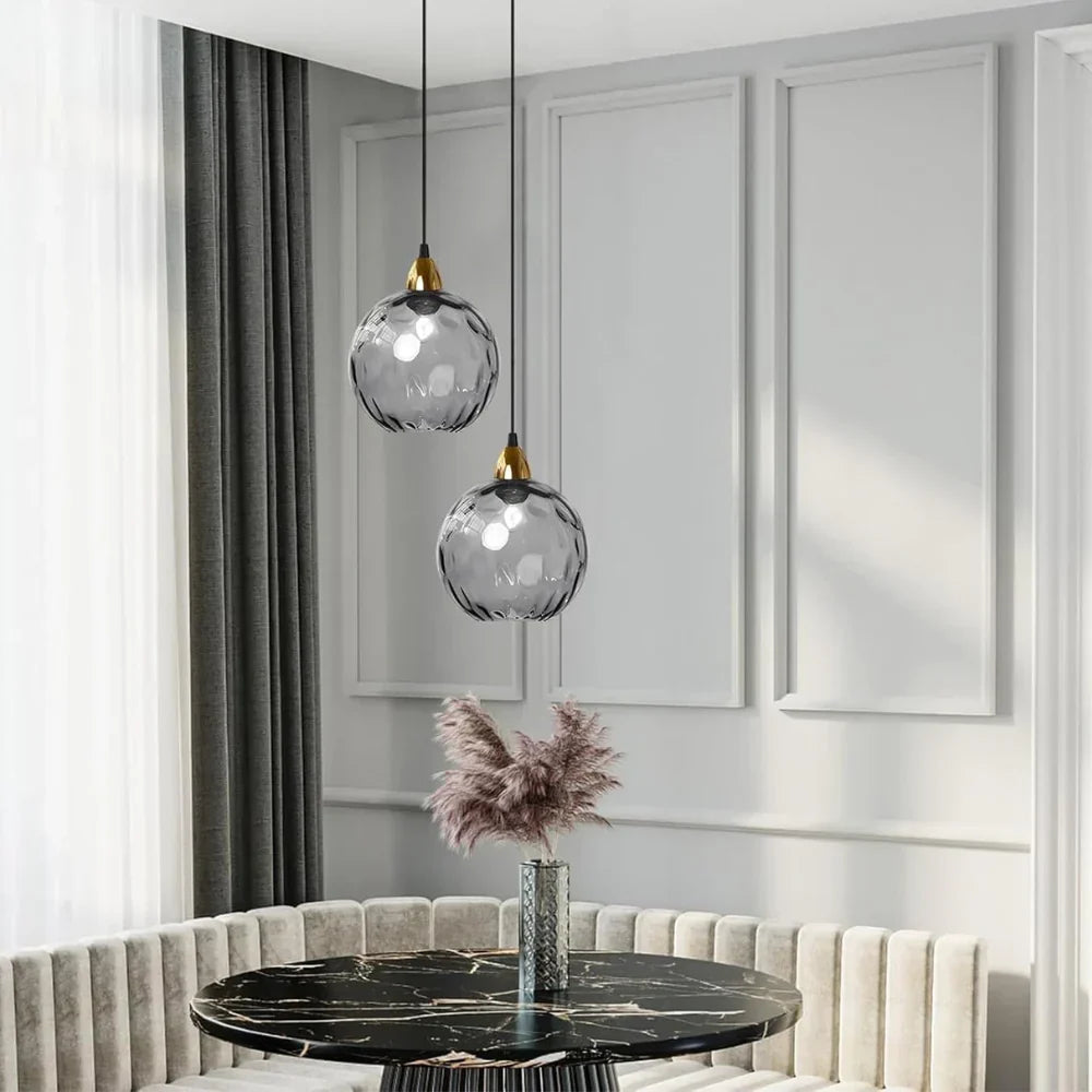 Pendant Light Ripple Glass 7.9 in Sphere Adjustable Dining Room Kitchen Hanging Ceiling Lamp Modern Nordic Minimalist Fixture | Kalsten