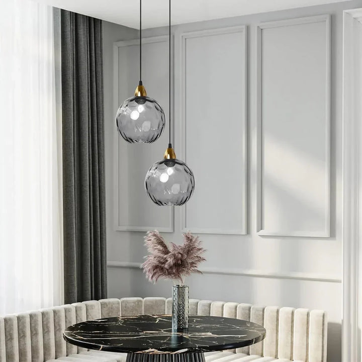 Pendant Light Ripple Glass 7.9 in Sphere Adjustable Dining Room Kitchen Hanging Ceiling Lamp Modern Nordic Minimalist Fixture | Kalsten