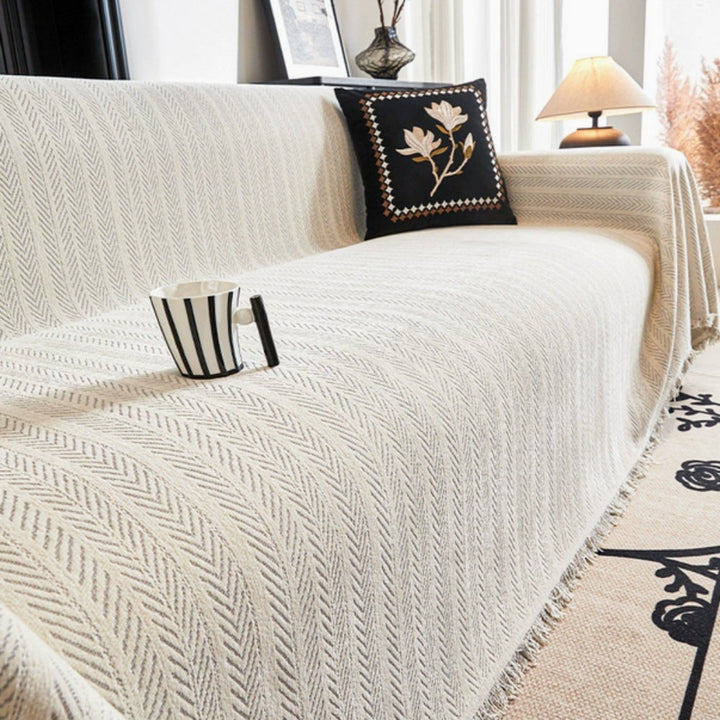Kalsten | Herringbone Chenille Tassels Sofa Cover