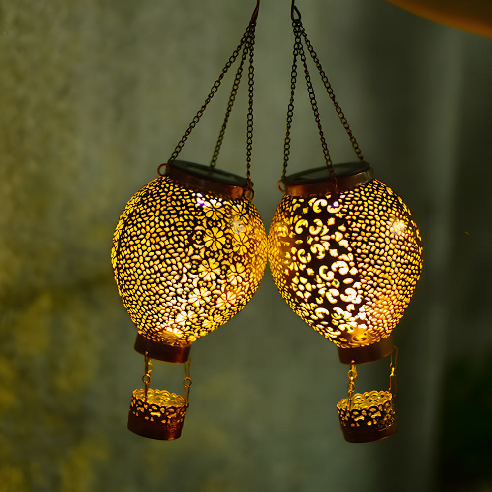 Portable Cast Iron Hot Air Balloon Solar Lanterns Hanging Solar Light Hollow Outdoor Decor Garden Light | Kalsten