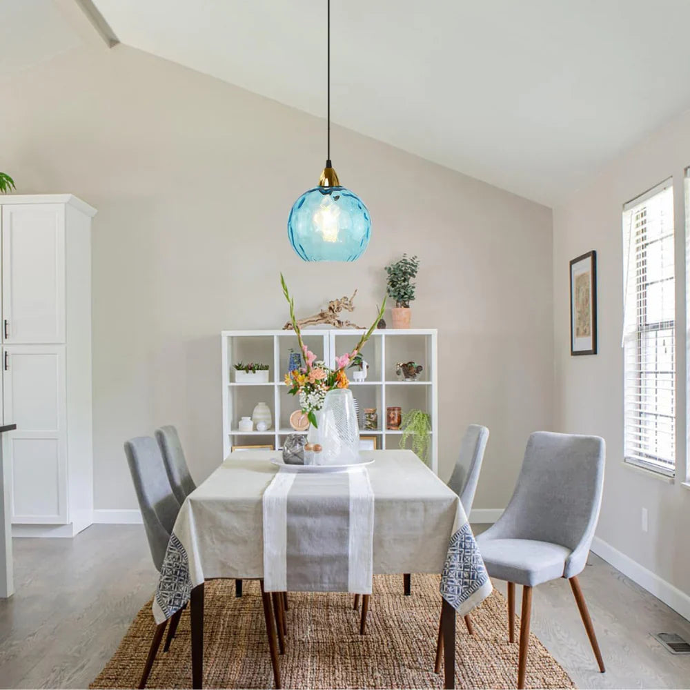 Pendant Light Ripple Glass 7.9 in Sphere Adjustable Dining Room Kitchen Hanging Ceiling Lamp Modern Nordic Minimalist Fixture | Kalsten
