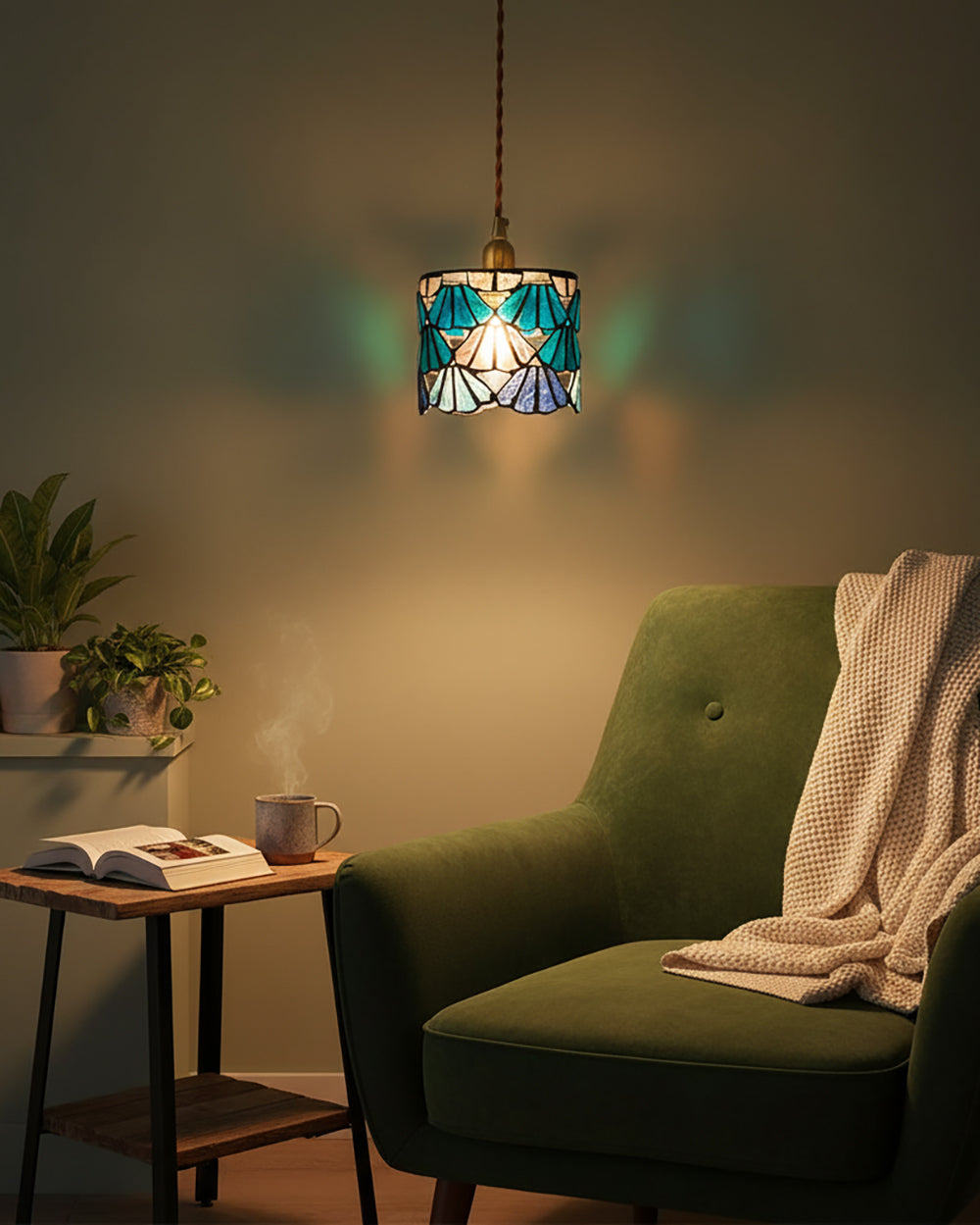Pendant Light Glass 5.3 in Blue Pink Brass Stained Ceiling Lamp Vintage Home Dining Room Kitchen Lighting | Kalsten