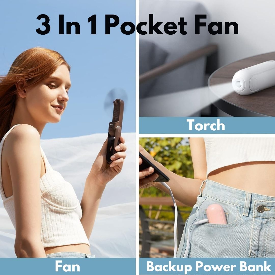 3 In 1 Handheld Mini Fan | USB Rechargeable, Foldable Design & Ideal for Travel, Camping, and Outdoor Activities | Kalsten