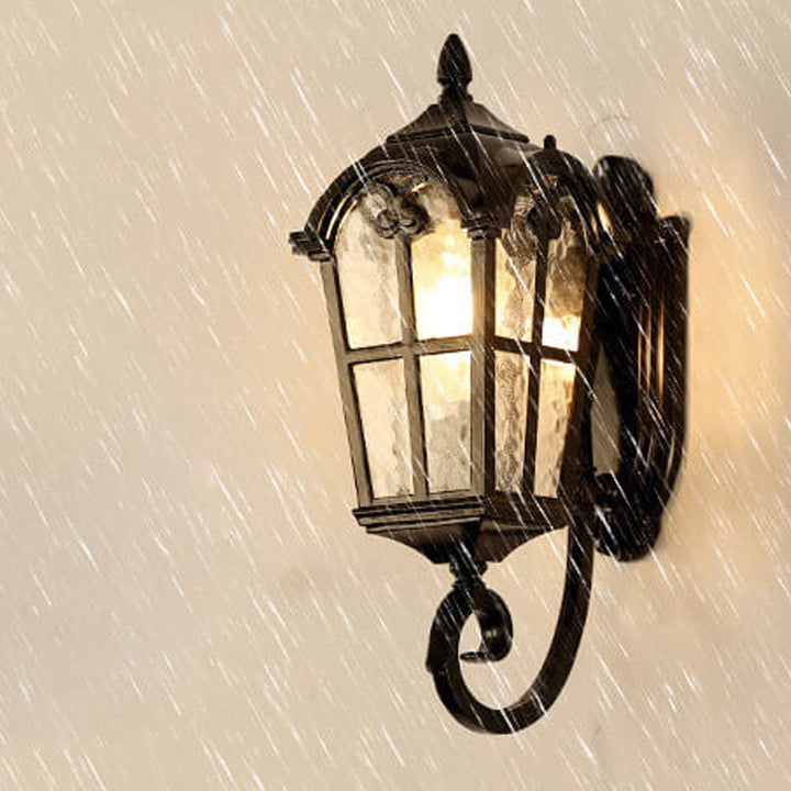 European Retro Glass Aluminum Lantern Outdoor Waterproof 1-Light Wall Sconce Lamp | Kalsten