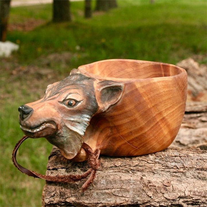 Hand-Carved Wooden Animal Mug