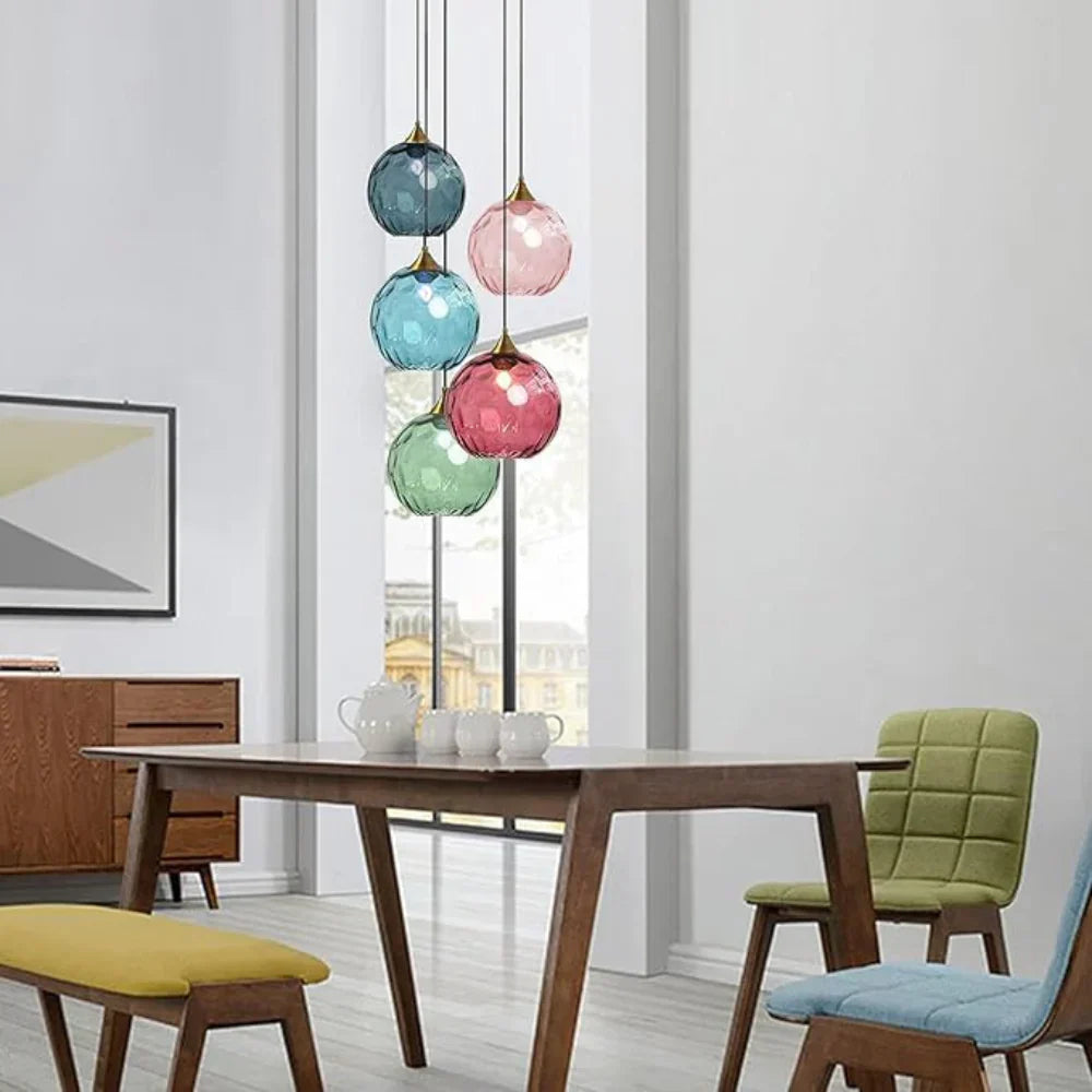 Pendant Light Ripple Glass 7.9 in Sphere Adjustable Dining Room Kitchen Hanging Ceiling Lamp Modern Nordic Minimalist Fixture | Kalsten