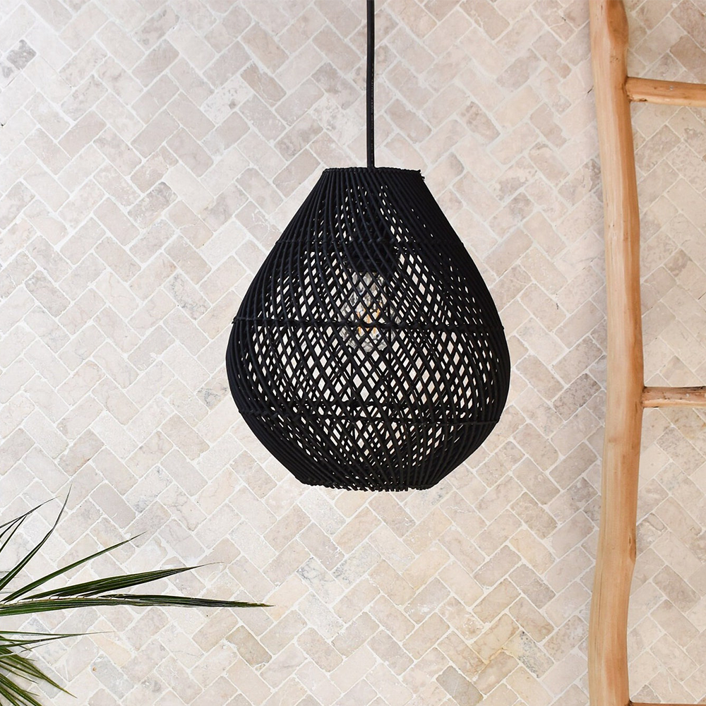 Boho Rattan Handwoven Black Pendant Light | Kalsten
