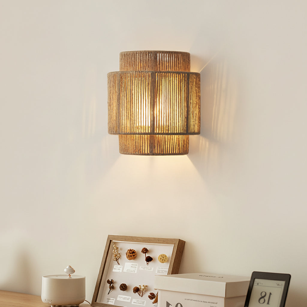 LED Wall Sconce Light – Japanese Wabi-Sabi Hemp Rope (25x23cm / 9.8x9in) | Kalsten