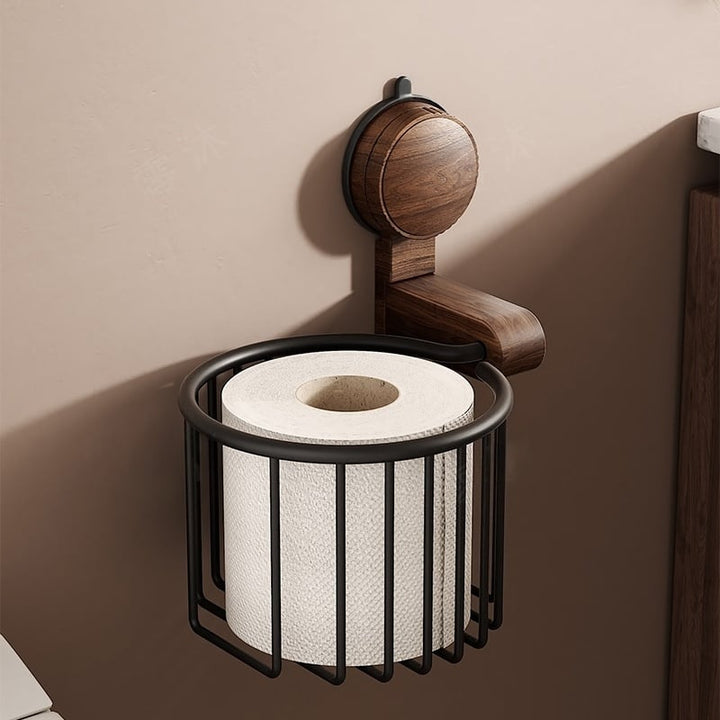 Walnut Wood Toilet Paper Holder – Drilling-Free with Suction Cup | Kalsten