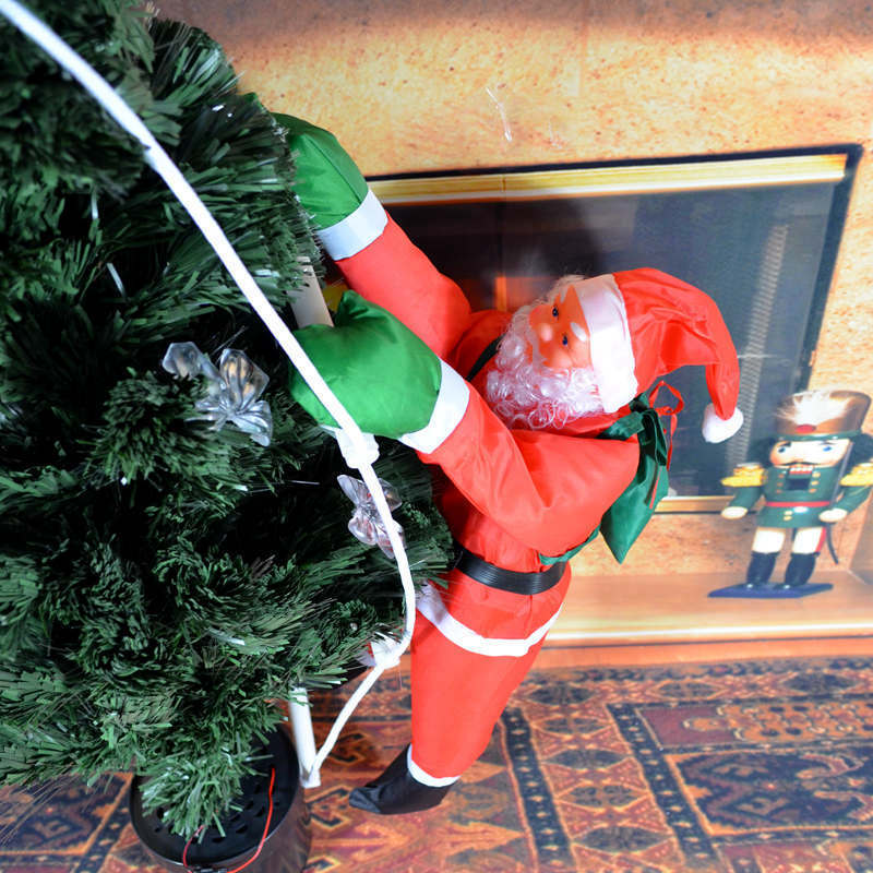 Inflatable Santa Claus figure with climbing rope