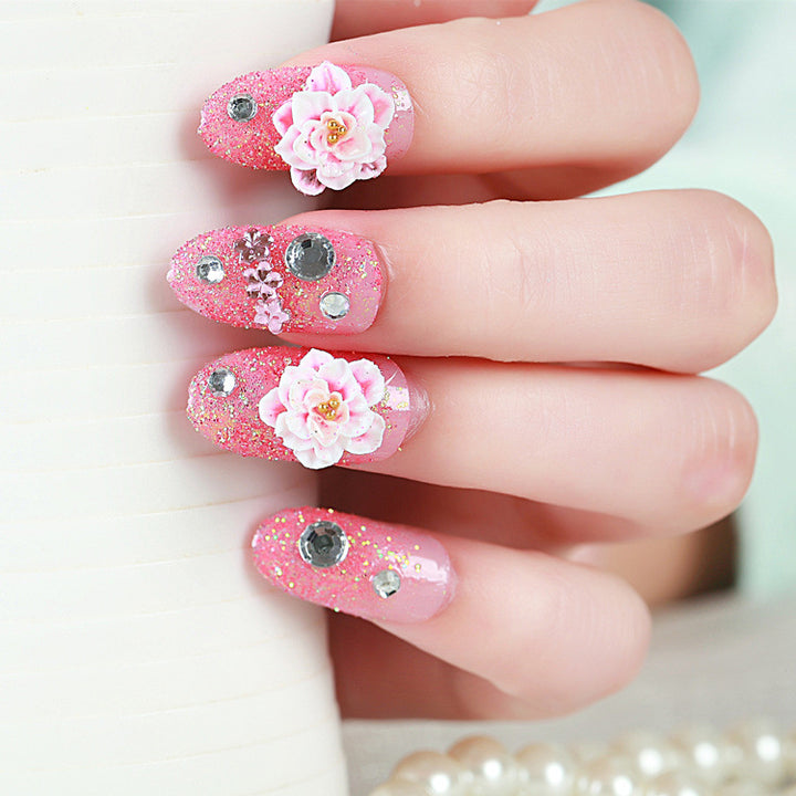 Glitter and Floral Design Press-On Nail Set