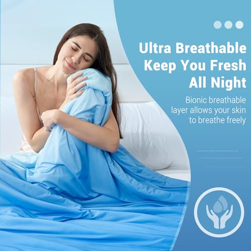 Cooling Comforter Absorbs Body Heat to Keep Cool, Double-Sided Cooling Blanket for Hot Sleepers  Cool Fabric Q-Max>0.5, Lightweight Summer Comforter Cold Blanket, Gradient Dark Blue | Kalsten