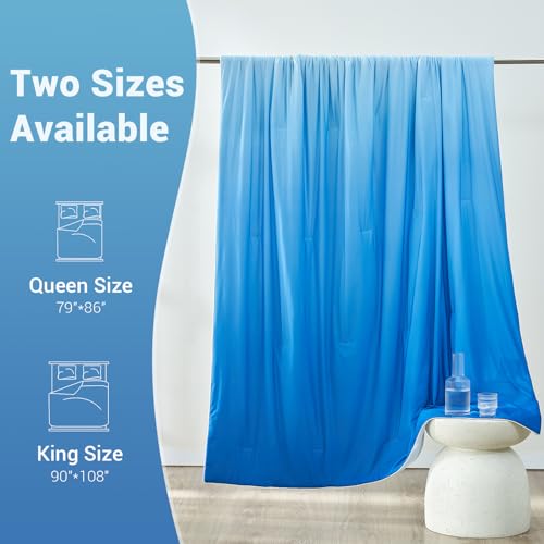 Cooling Comforter Absorbs Body Heat to Keep Cool, Double-Sided Cooling Blanket for Hot Sleepers  Cool Fabric Q-Max>0.5, Lightweight Summer Comforter Cold Blanket, Gradient Dark Blue | Kalsten