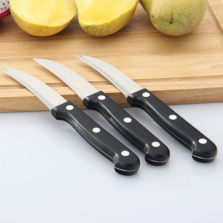 Stainless Steel Serrated Paring And Fruit Utility Knives With Full-Tang Riveted Black Handles Multi-Piece Set