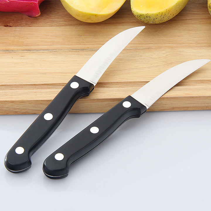 Stainless Steel Serrated Paring And Fruit Utility Knives With Full-Tang Riveted Black Handles Multi-Piece Set