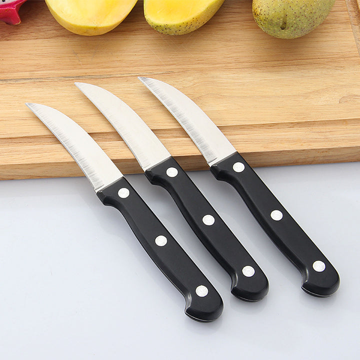 Stainless Steel Serrated Paring And Fruit Utility Knives With Full-Tang Riveted Black Handles Multi-Piece Set