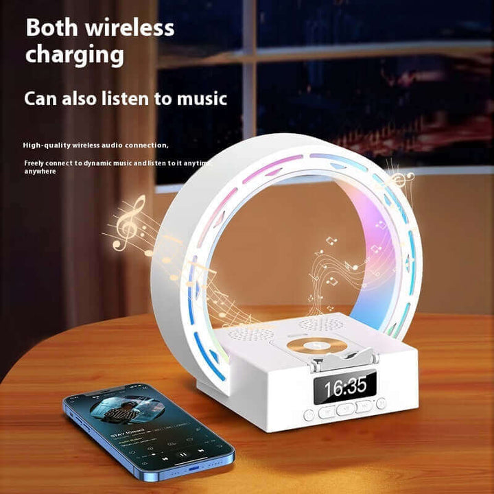 4 In 1 Wireless Bluetooth Speaker Charging Pad Bedside Lamp With Alarm Clock Wake-Up Light For Bedroom Support USB Drive TF Card | Kalsten