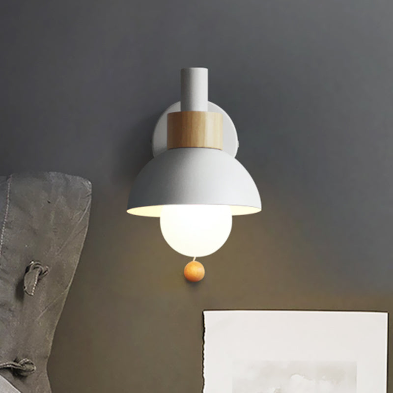 Macaron Domed Sconce Light Fixture 1 Bulb Wall Light Fixture with Metal Shade and Pull Chain in White/Pink/Green | Kalsten