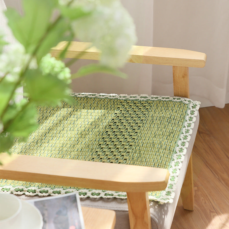 Padded chair seat cushion in checked retro jacquard with ties