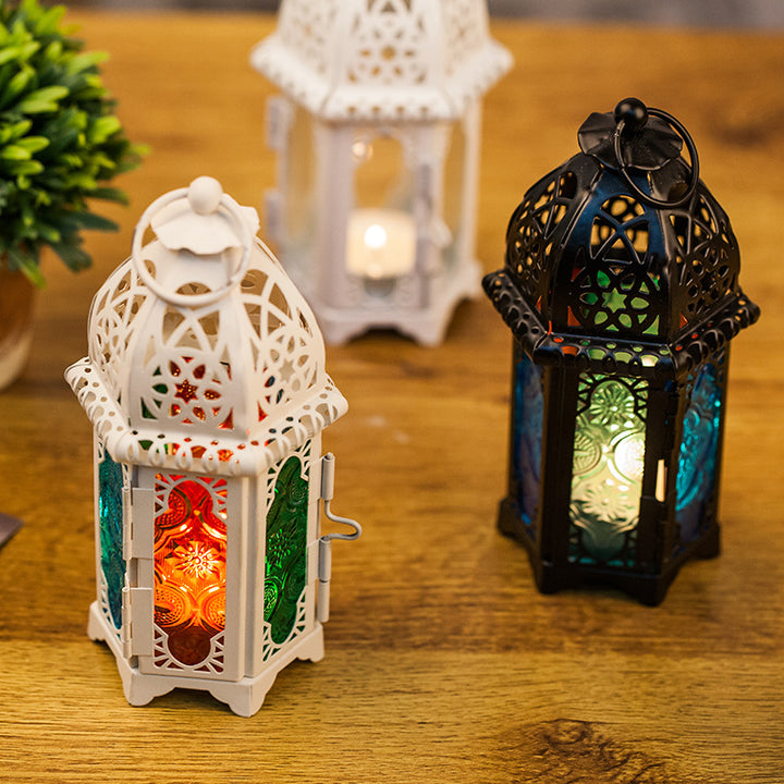 Moroccan-Style Metal and Glass Decorative Hanging Lantern with Intricate Filigree Kalsten