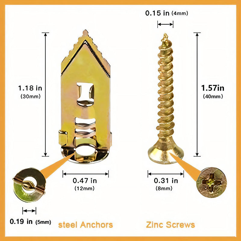 Kalsten | Drywall Expansion Anchors + High Strength Zinc Screws Kit (Pack of 100)