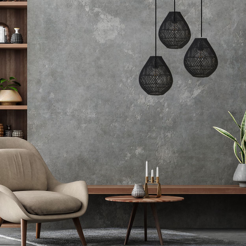 Boho Rattan Handwoven Black Pendant Light | Kalsten