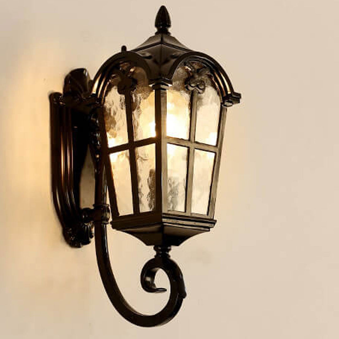 European Retro Glass Aluminum Lantern Outdoor Waterproof 1-Light Wall Sconce Lamp | Kalsten
